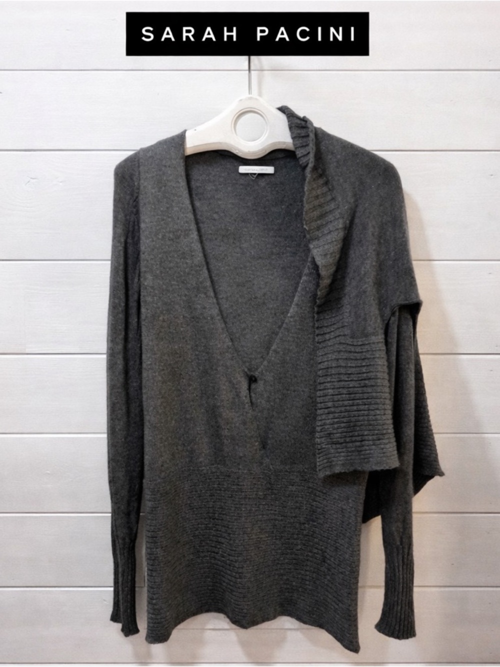 SARAH PACINI Gray Draped Faux Cardigan Collar Sweater – Estimated S/M